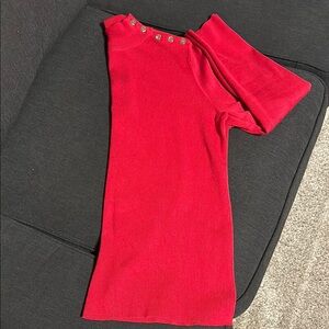 Chico’s Mock Neck Red Sweater w/silver buttons on shoulder. Size 2 / L.